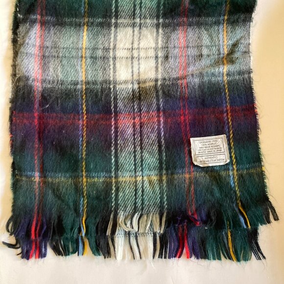 Vtg Plaid Cashmere Feel Acrylic Blanket Scarf Green Dress Malcolm Tartan Japan - Picture 6 of 10